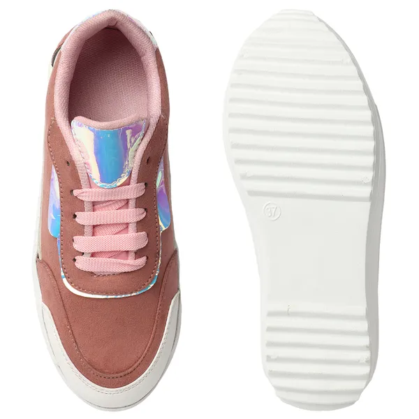 Peach_women_synthetic_&_velvet_fusion_flatform_sneakers