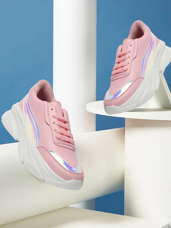 Pink_women_synthetic_&_iridescent_metallic_sneakers