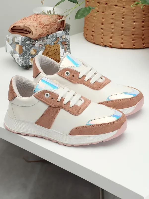 Peach_women_synthetic_&_velvet_fusion_flatform_sneakers