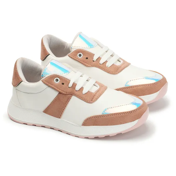 Peach_women_synthetic_&_velvet_fusion_flatform_sneakers