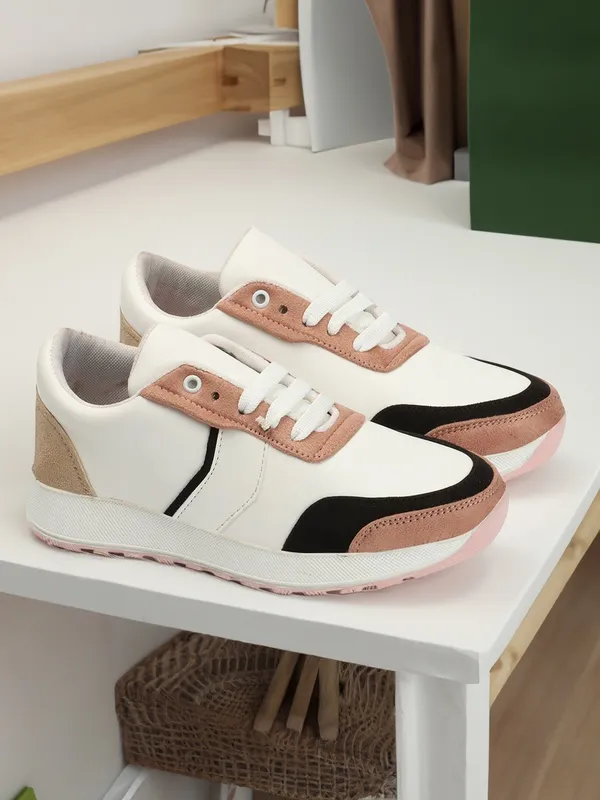Peach_women_synthetic_&_velvet_fusion_flatform_sneakers
