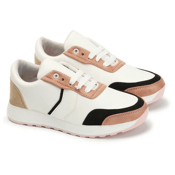 Peach_women_synthetic_&_velvet_fusion_flatform_sneakers