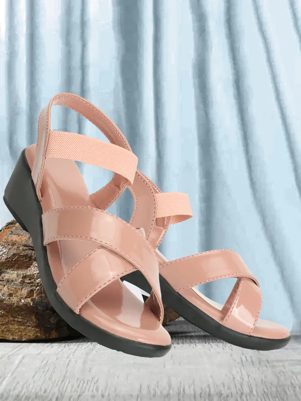 Peach_women_Solid_Cross_strap_Wedges_Sandals