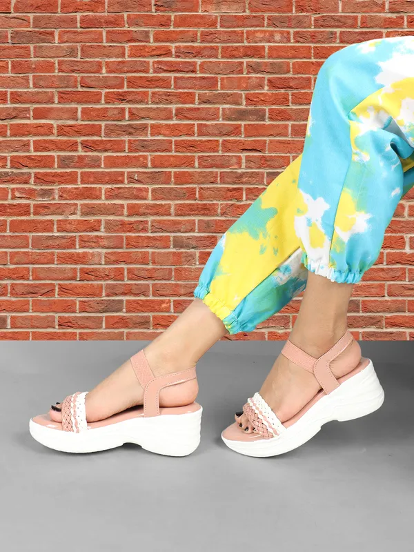 Peach_women_Dual_Color_Braided_strap_Wedges_Sandals
