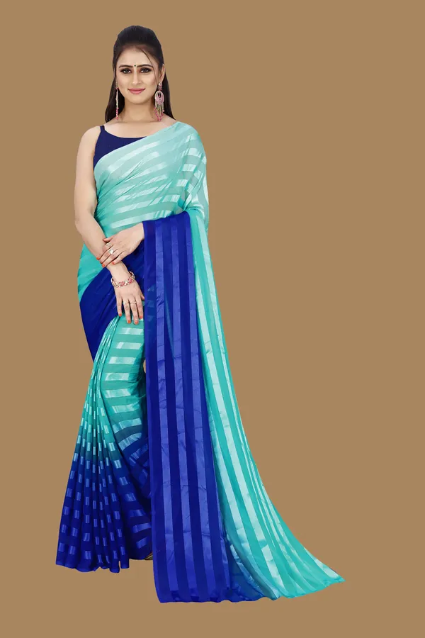Light_Blue_&_Blue_Sarees_Ombre,_Striped_Bollywood_Georgette_Saree