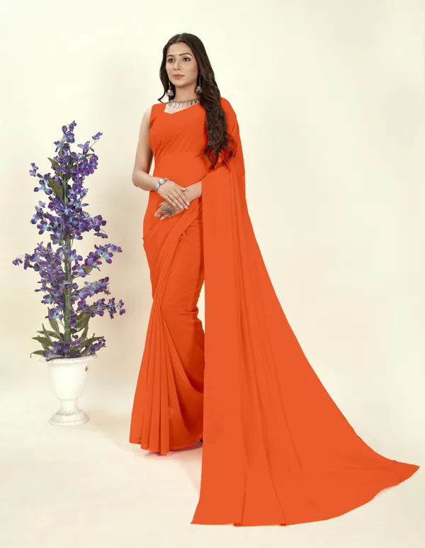 Orange_Solid_&_Plain_Bollywood_Georgette_Saree
