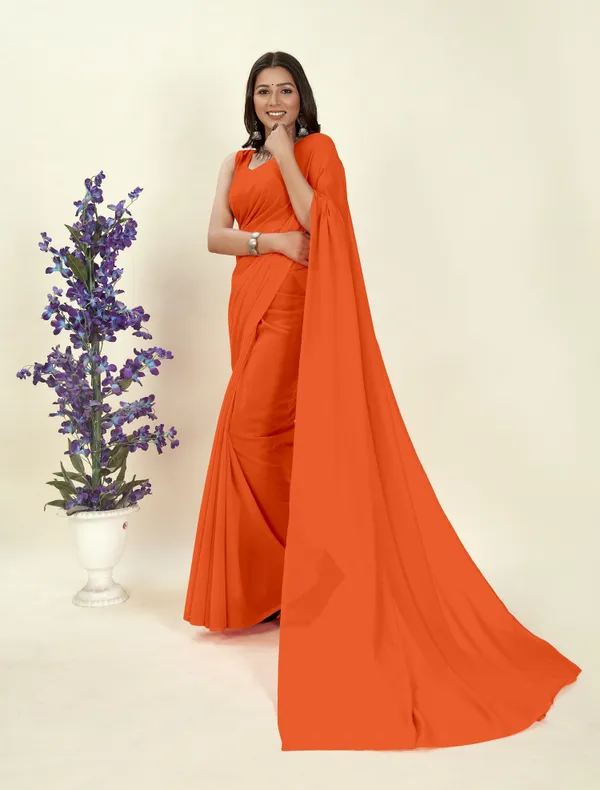 Orange_Solid_&_Plain_Bollywood_Georgette_Saree