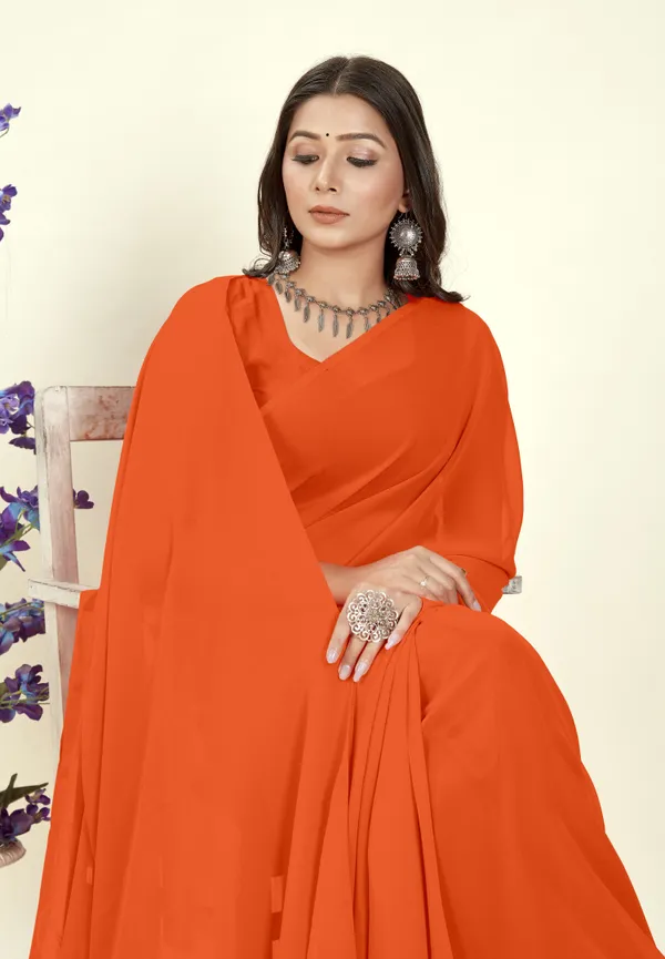 Orange_Solid_&_Plain_Bollywood_Georgette_Saree