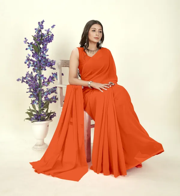 Orange_Solid_&_Plain_Bollywood_Georgette_Saree