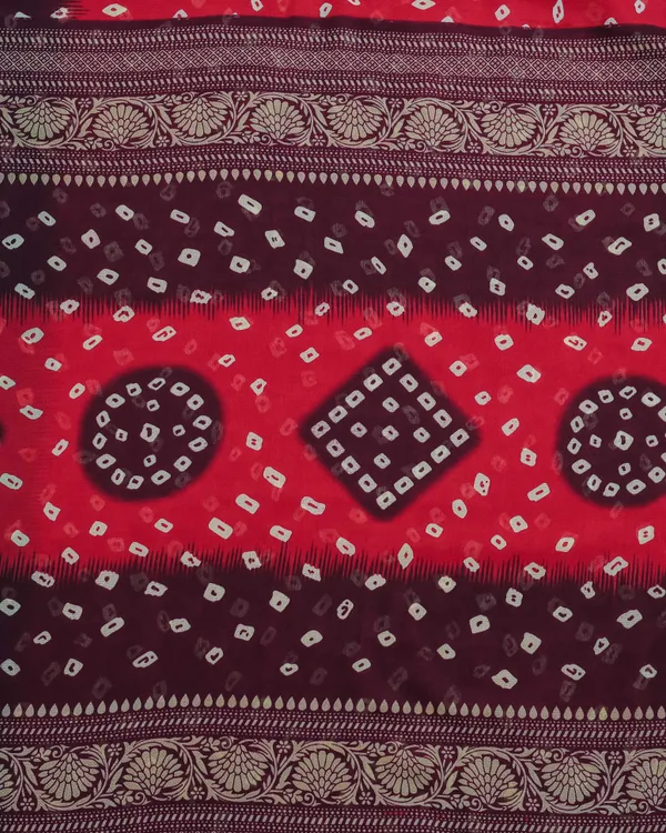 Printed,_Geometric_Print_Bandhani_Georgette_Saree_(Red,_Brown)