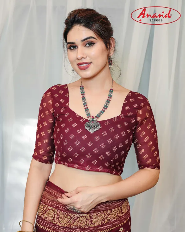 Printed,_Geometric_Print_Bandhani_Georgette_Saree_(Yellow,_Maroon)