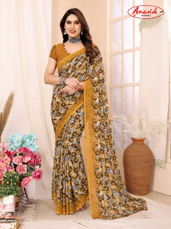 Printed,_Geometric_Print_Bandhani_Georgette_Saree???(Red,_Brown)