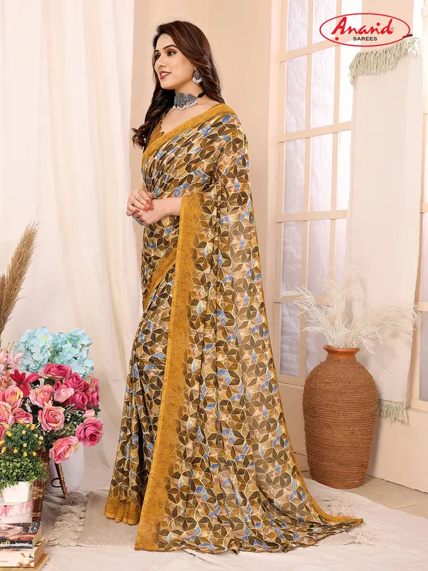 Printed,_Geometric_Print_Bandhani_Georgette_Saree???(Red,_Brown)