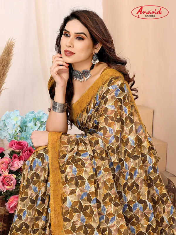 Printed,_Geometric_Print_Bandhani_Georgette_Saree???(Red,_Brown)