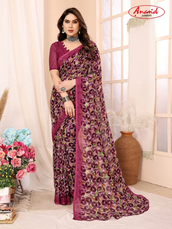 Printed,_Geometric_Print_Bandhani_Georgette_Saree???(Yellow,_Maroon)