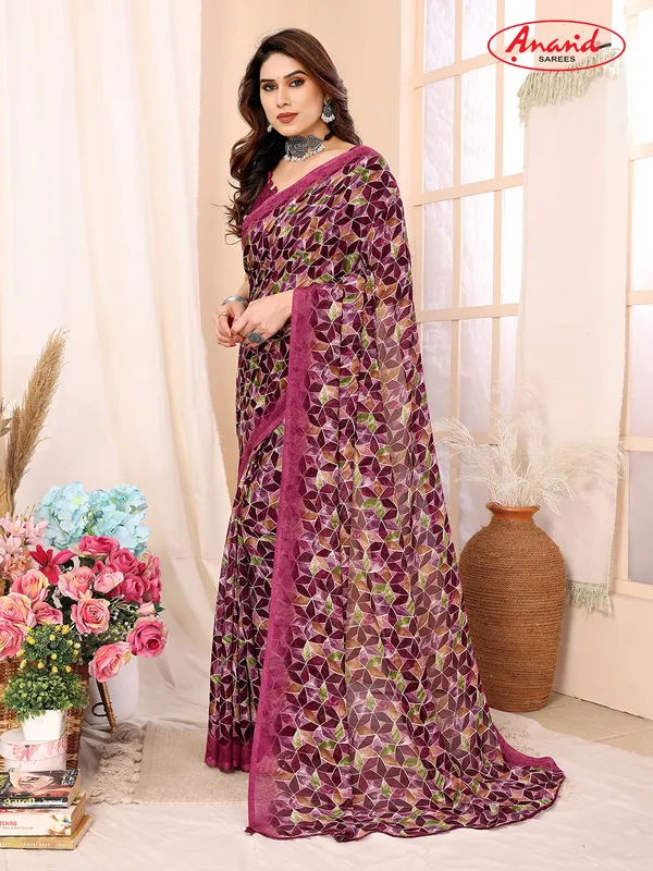Printed,_Geometric_Print_Bandhani_Georgette_Saree???(Yellow,_Maroon)