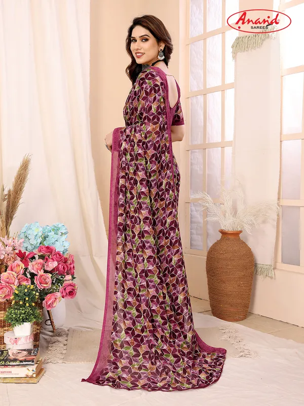Printed,_Geometric_Print_Bandhani_Georgette_Saree???(Yellow,_Maroon)