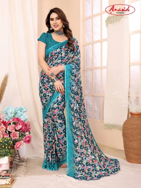 Printed,_Geometric_Print_Bandhani_Georgette_Saree???(Pink,_Purple)