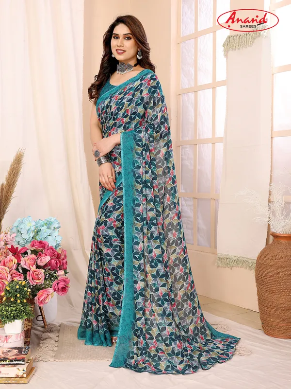 Printed,_Geometric_Print_Bandhani_Georgette_Saree???(Pink,_Purple)