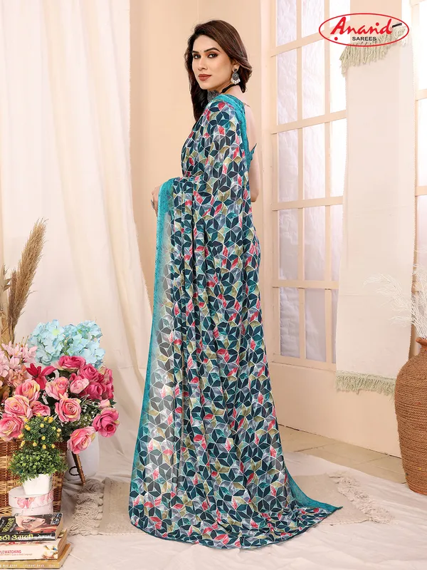 Printed,_Geometric_Print_Bandhani_Georgette_Saree???(Pink,_Purple)