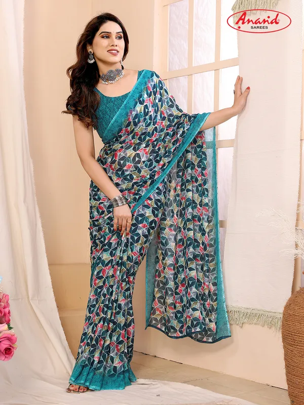 Printed,_Geometric_Print_Bandhani_Georgette_Saree???(Pink,_Purple)