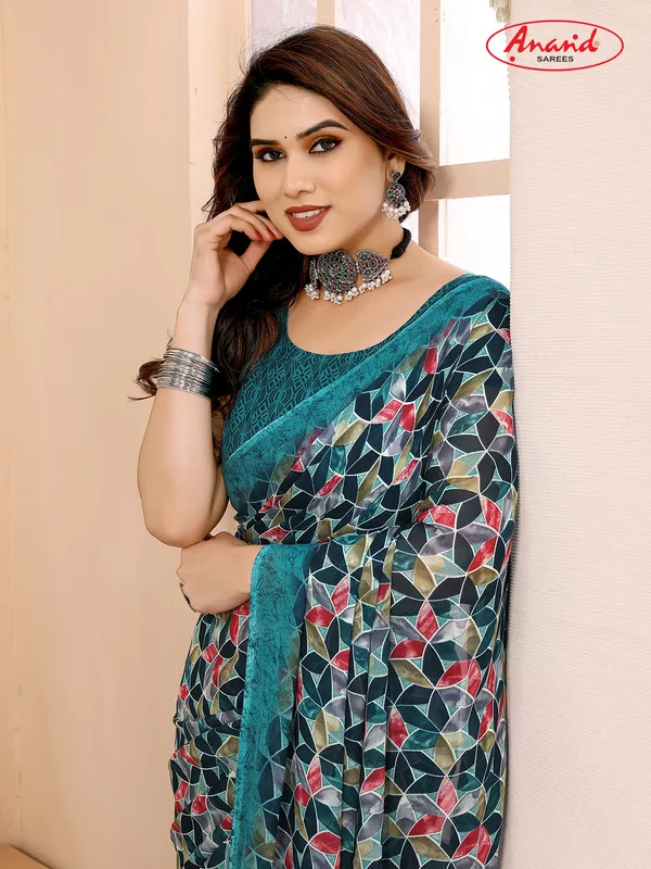 Printed,_Geometric_Print_Bandhani_Georgette_Saree???(Pink,_Purple)
