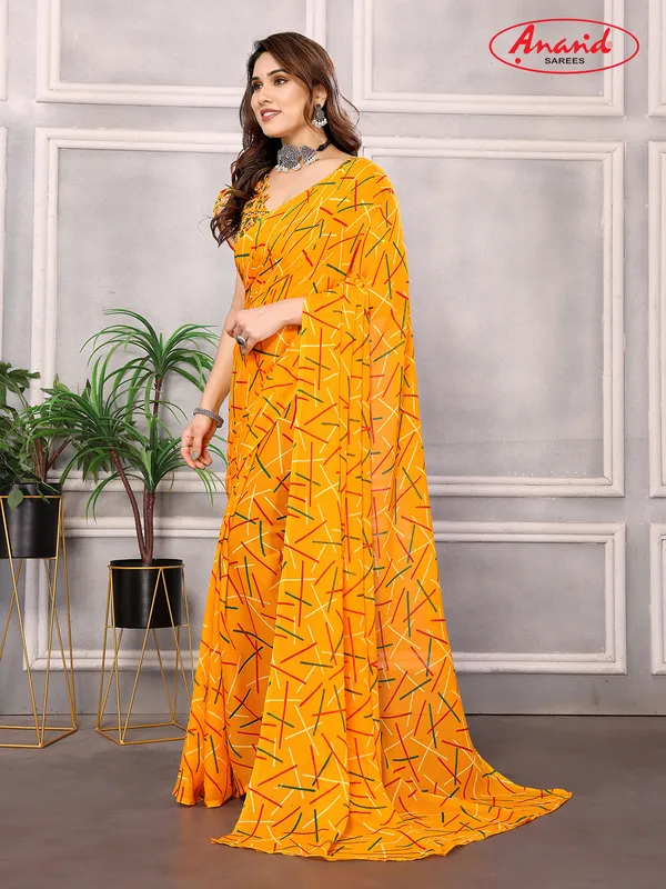 Striped,_Printed_Bollywood_Georgette_Saree_(Yellow)