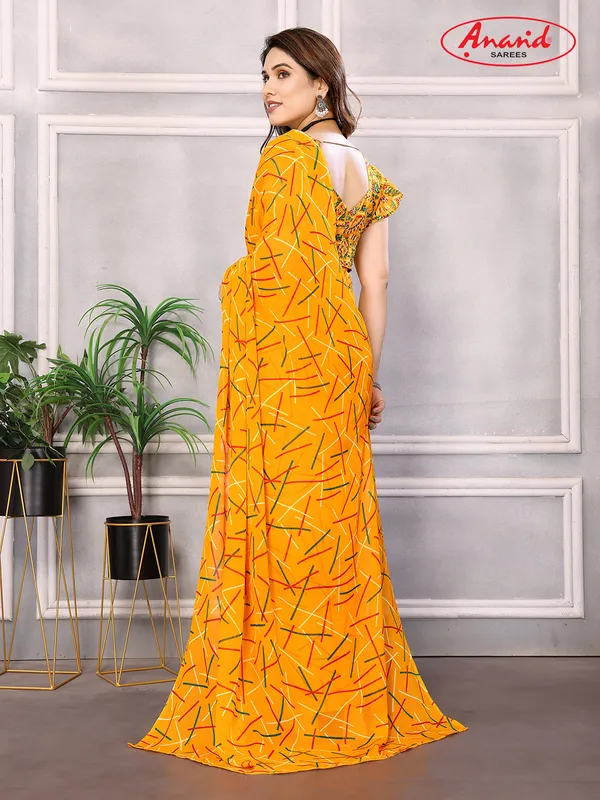 Striped,_Printed_Bollywood_Georgette_Saree_(Yellow)