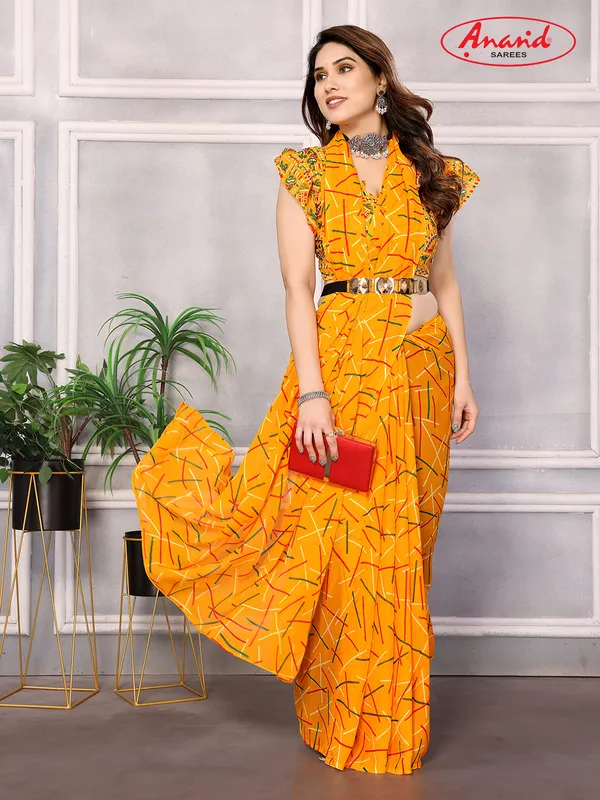 Striped,_Printed_Bollywood_Georgette_Saree_(Yellow)