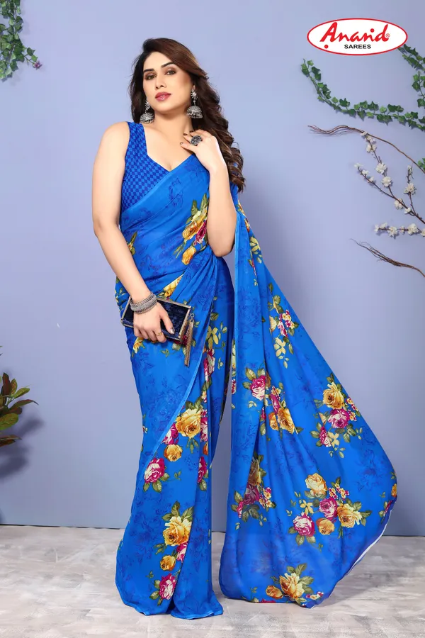 Blue_Sarees_Floral_Print_Daily_Wear_Georgette_Saree