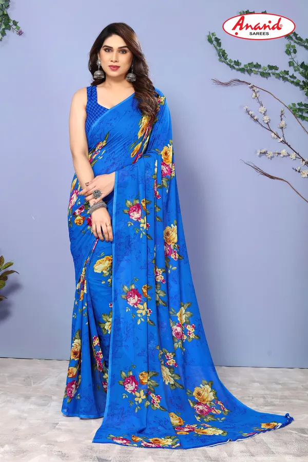 Blue_Sarees_Floral_Print_Daily_Wear_Georgette_Saree