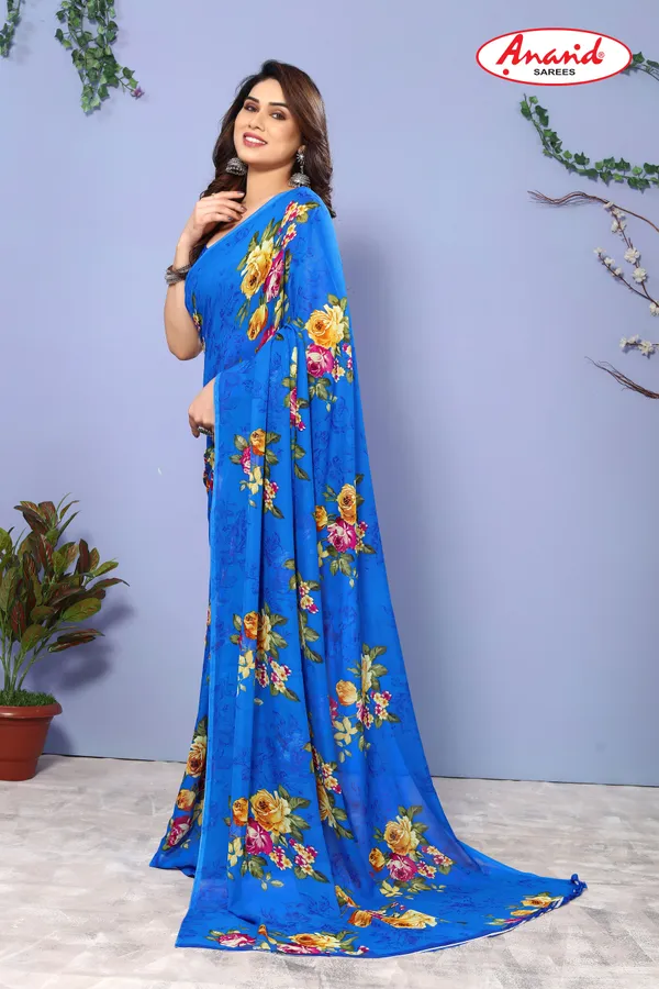 Blue_Sarees_Floral_Print_Daily_Wear_Georgette_Saree