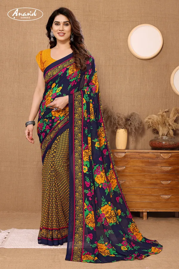 Blue_&_Mustard_Sarees_Floral_Print_Daily_Wear_Georgette_Saree