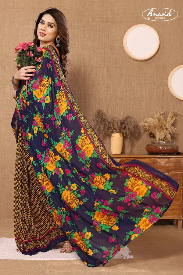 Blue_&_Mustard_Sarees_Floral_Print_Daily_Wear_Georgette_Saree