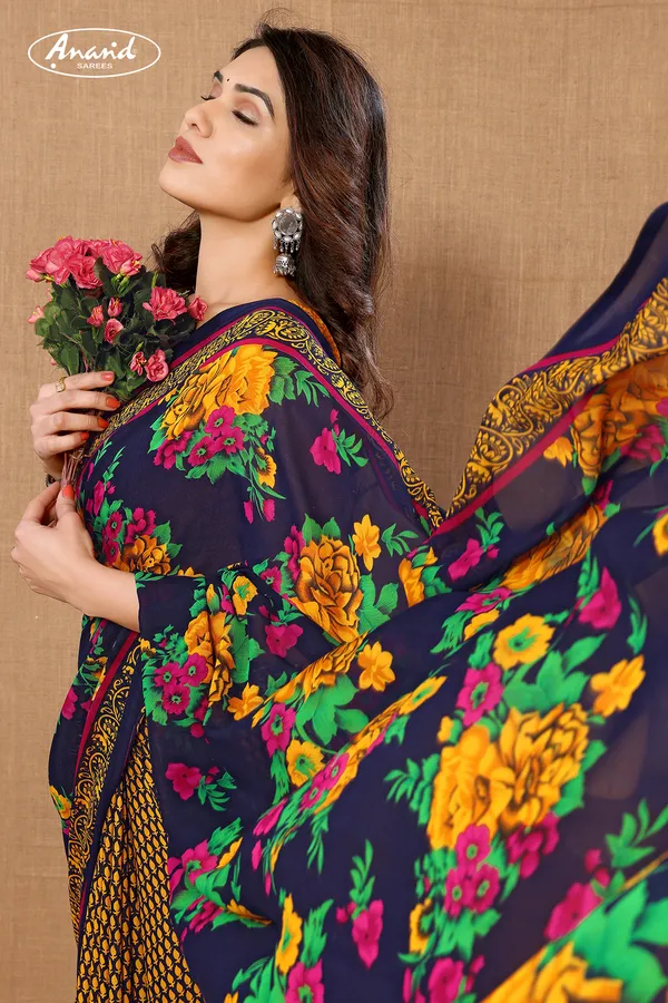 Blue_&_Mustard_Sarees_Floral_Print_Daily_Wear_Georgette_Saree