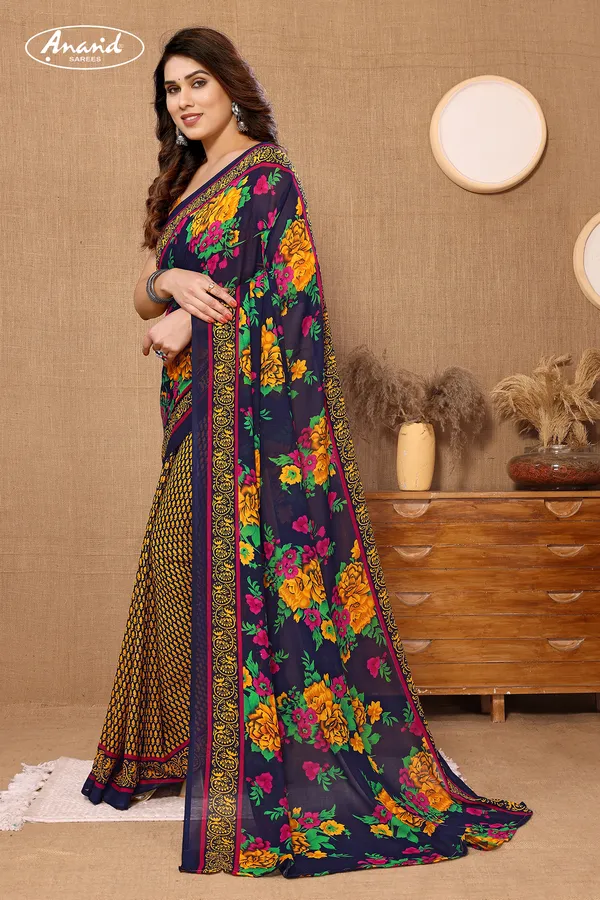 Blue_&_Mustard_Sarees_Floral_Print_Daily_Wear_Georgette_Saree