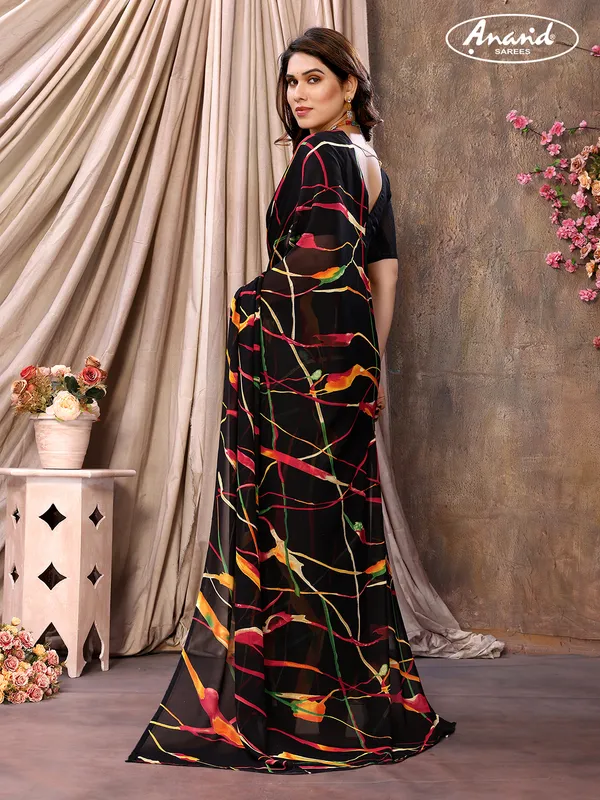 Floral_Print_Daily_Wear_Georgette,_Chiffon_Saree_(Black)