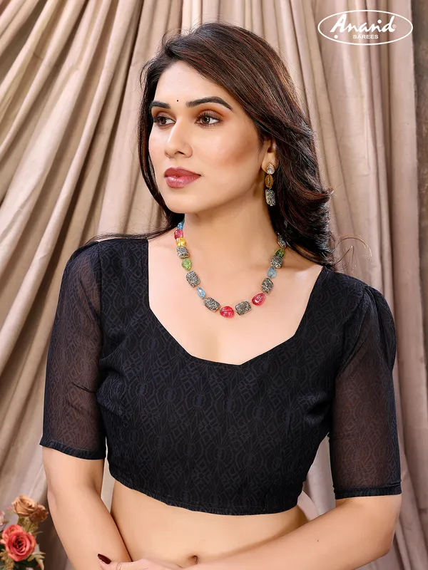 Floral_Print_Daily_Wear_Georgette,_Chiffon_Saree_(Black)