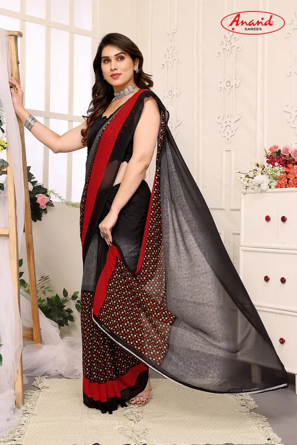 Ombre,_Polka_Print,_Floral_Print_Bollywood_Georgette_Saree_(Black)