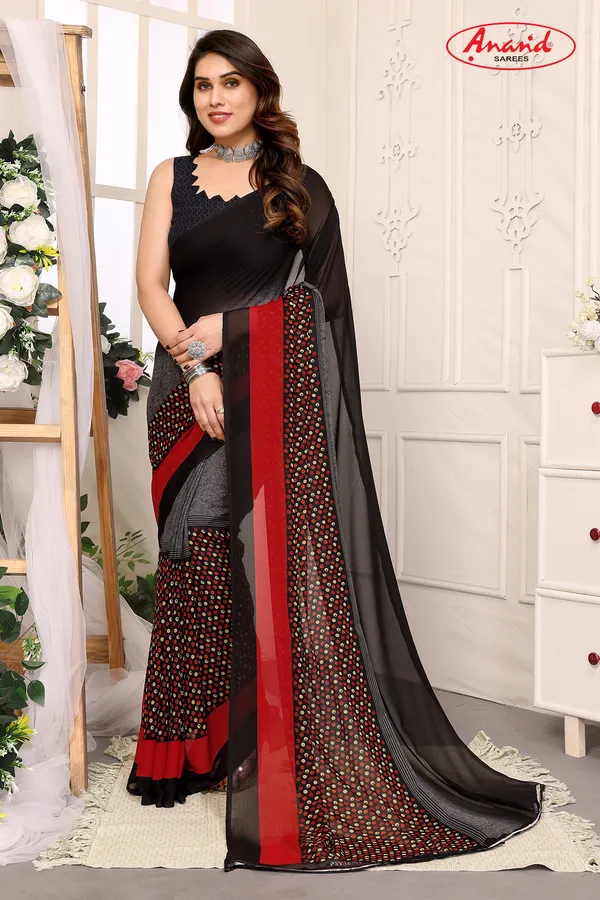 Ombre,_Polka_Print,_Floral_Print_Bollywood_Georgette_Saree_(Black)