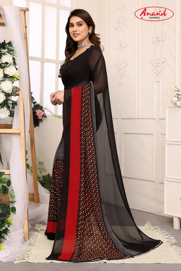 Ombre,_Polka_Print,_Floral_Print_Bollywood_Georgette_Saree_(Black)