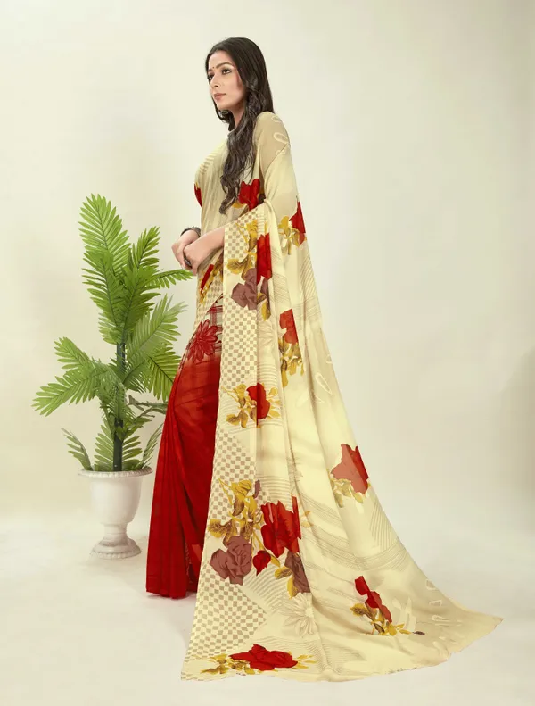 Pink_&_Cream_Sarees_Floral_Print_Daily_Wear_Georgette_Saree