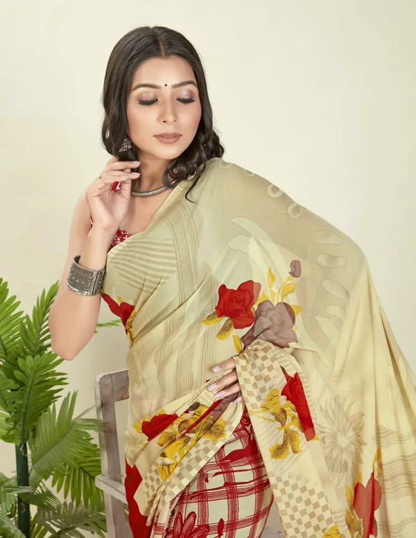 Pink_&_Cream_Sarees_Floral_Print_Daily_Wear_Georgette_Saree