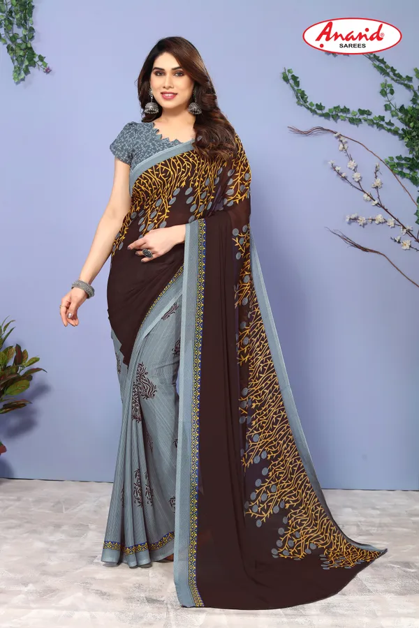 Brown_&_Grey_Sarees_Floral_Print_Daily_Wear_Georgette_Saree