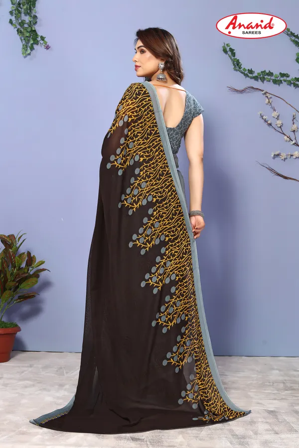 Brown_&_Grey_Sarees_Floral_Print_Daily_Wear_Georgette_Saree