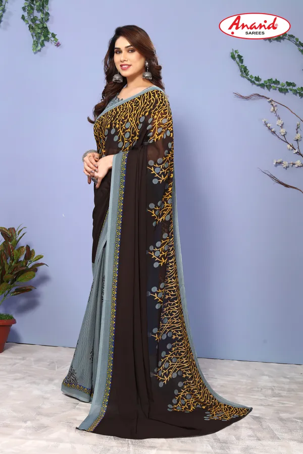 Brown_&_Grey_Sarees_Floral_Print_Daily_Wear_Georgette_Saree