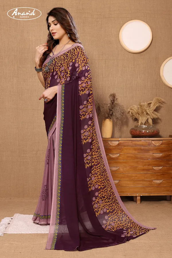 Purple_&_Beige_Sarees_Floral_Print_Daily_Wear_Georgette_Saree