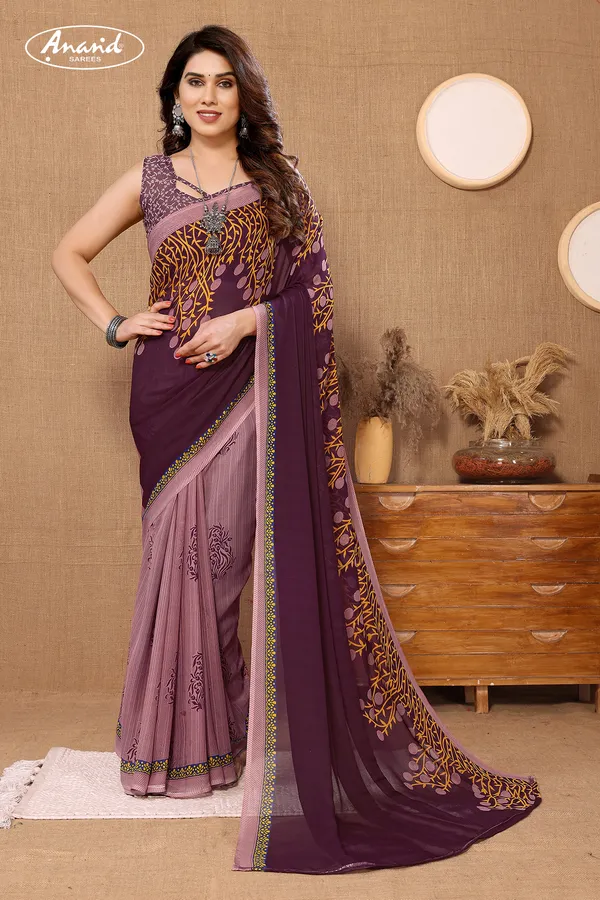 Purple_&_Beige_Sarees_Floral_Print_Daily_Wear_Georgette_Saree