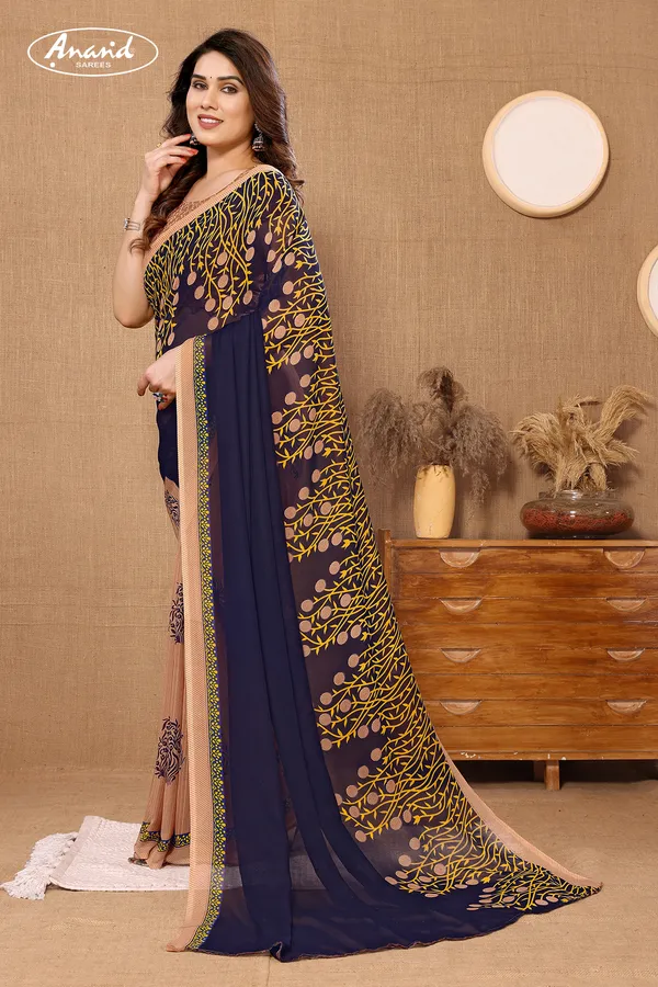 Blue_&_Beige_Sarees_Floral_Print_Daily_Wear_Georgette_Saree