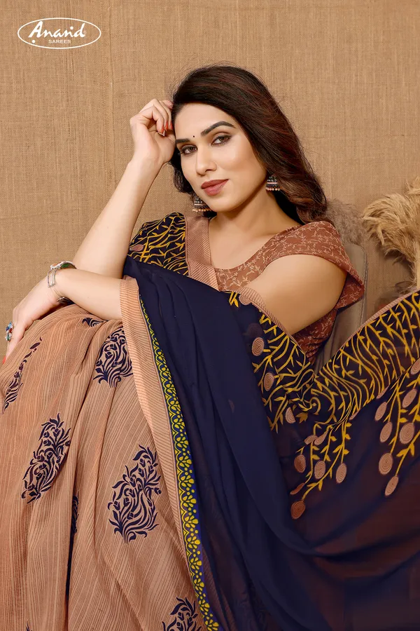 Blue_&_Beige_Sarees_Floral_Print_Daily_Wear_Georgette_Saree